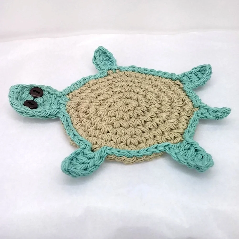 Crochet Turtle Coasters Handmade Set of Four Tortoise Sea Mug Rugs Made to Order